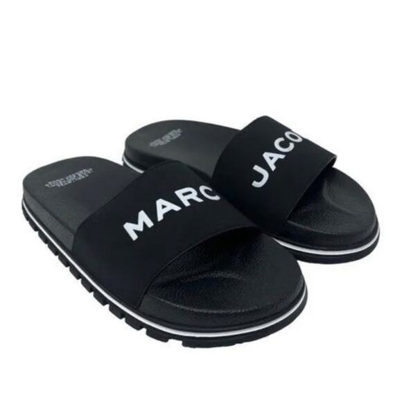 Marc Jacobs Slides Womens Size 6 Black Logo Slip On Sandals Designer Pool NEW - Picture 12 of 15